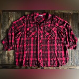 PENNINGTONS • womens 4X red black plaid button shirt classic cozy soft cabincore
